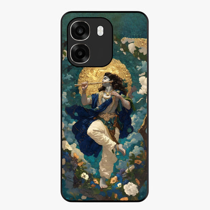 Divine Krishna Art Glass Case showing flat back view with Lord Krishna artwork and glossy glass finish.