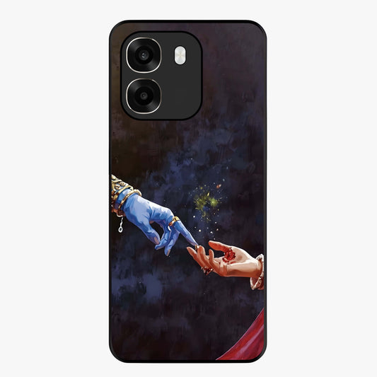 Divine Touch Eternal Glass Case showing flat back view with spiritual themed artwork and glossy glass finish.