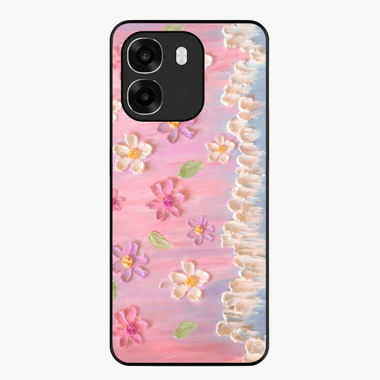 Dreamy Painted Garden Glass Case showing flat back view with artistic painted floral garden artwork and glossy glass finish.