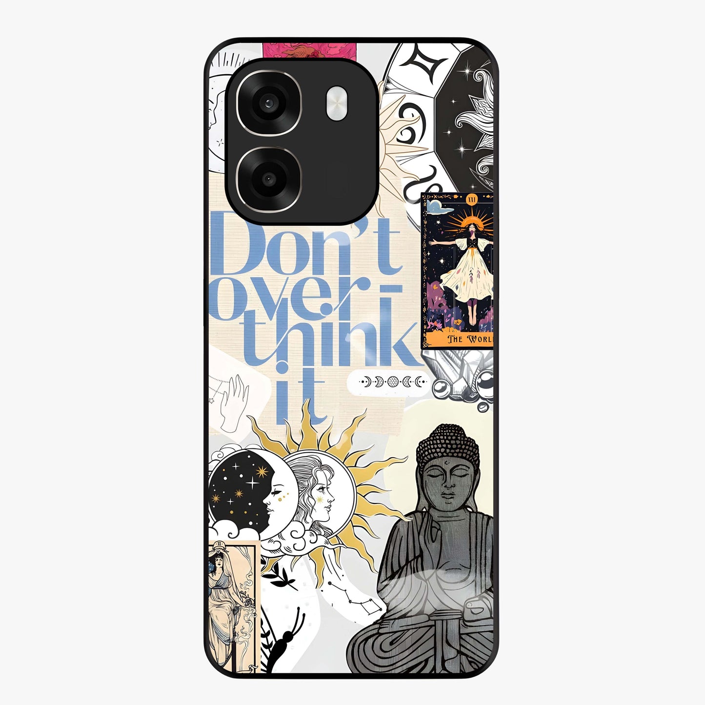 Ethereal Thoughts Glass Case showing flat back view with dreamy artistic artwork and glossy glass finish.