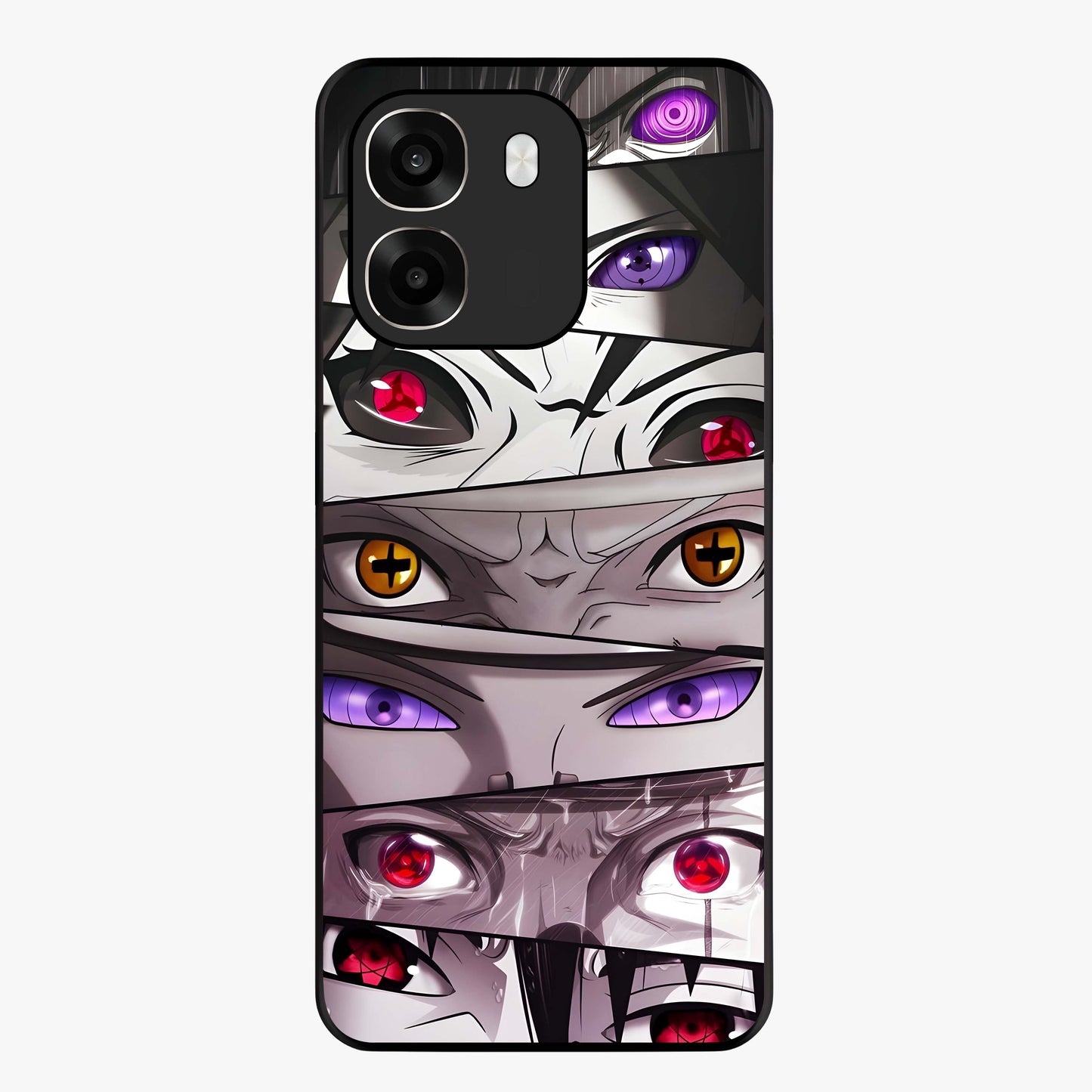 Eyes of Destiny Glass Case showing flat back view with striking eye themed artwork and glossy glass finish.
