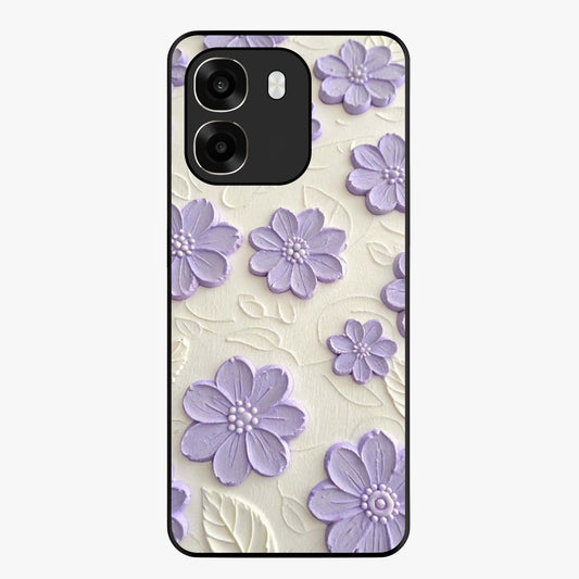 Floral Wall Art With Purple Flowers Glass Case showing flat back view with purple flower artwork and glossy glass finish.