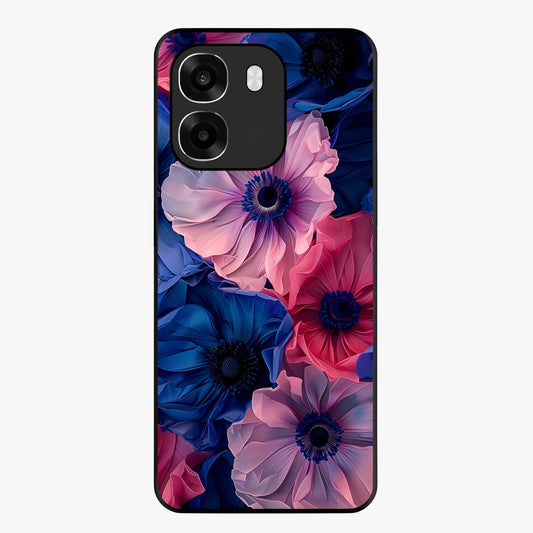 Flower Paper Art Pattern Glass Case showing flat back view with paper cut style floral artwork and glossy glass finish.