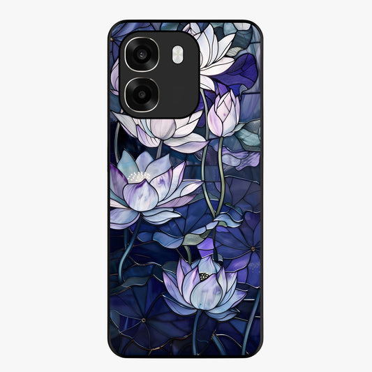 Gloss Petal Rush Glass Case showing flat back view with glossy flower petal artwork and smooth glass finish.