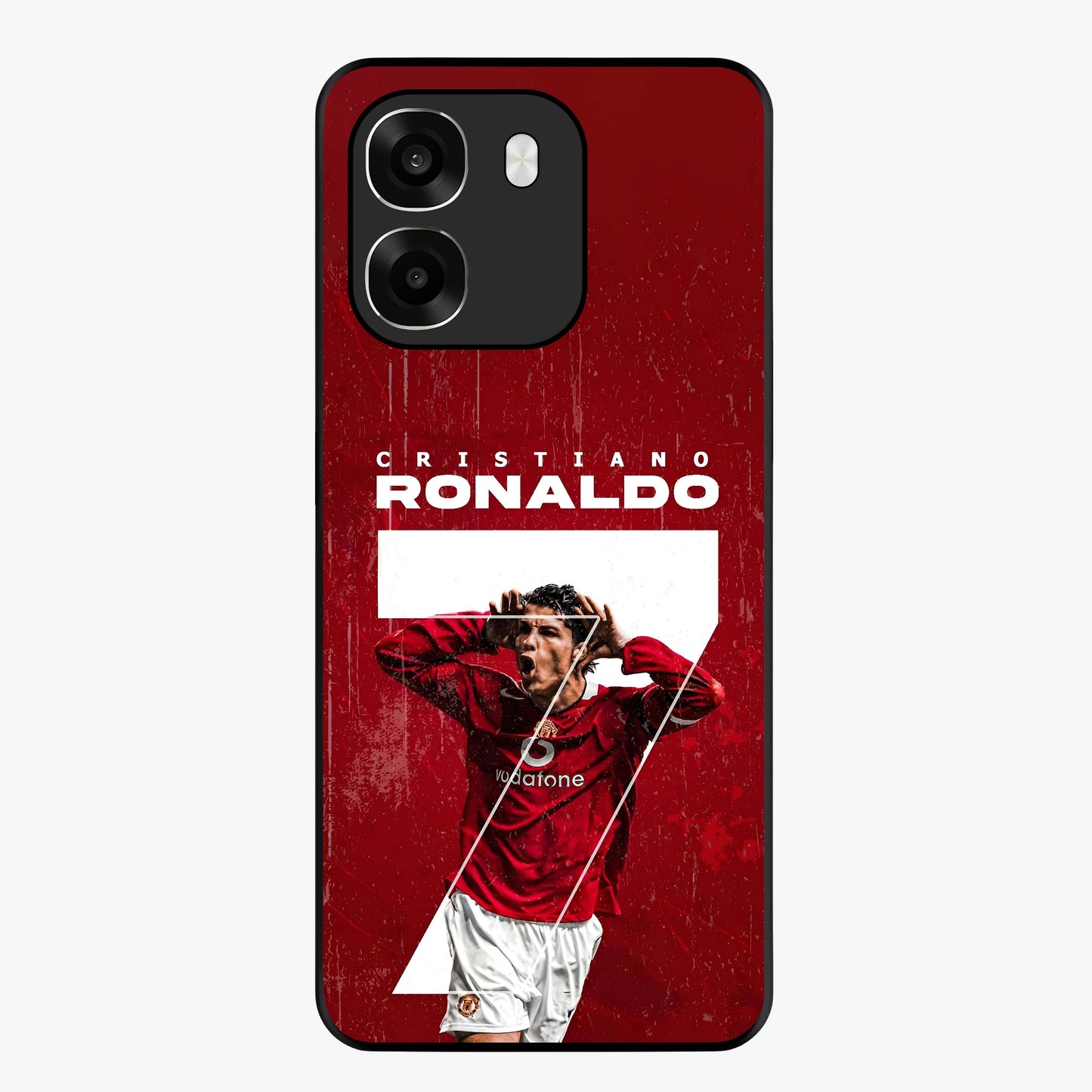 Goal Celebration Legacy Glass Case showing flat back view with football celebration inspired artwork and glossy glass finish.