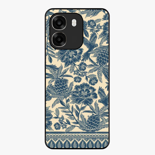 Heirloom Wild Bloom Glass Case showing flat back view with vintage inspired wild flower artwork and glossy glass finish.