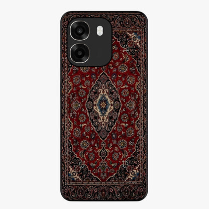 Heritage Carpet Royale Glass Case showing flat back view with ornate Persian carpet inspired pattern and glossy glass finish.