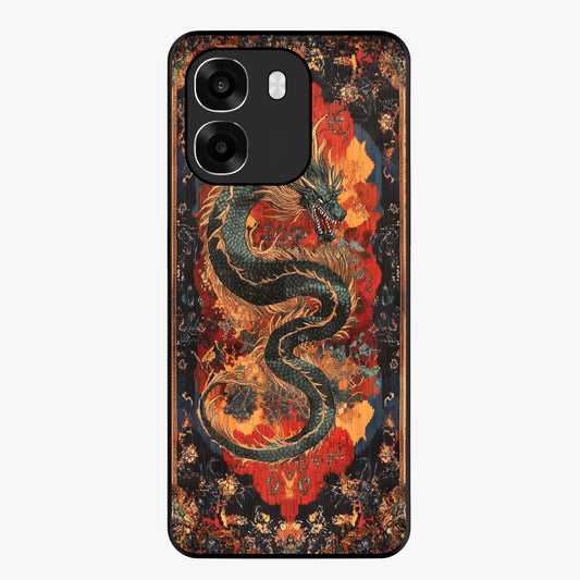 Inferno Dragon Soul Glass Case showing flat back view with fiery dragon artwork and glossy glass finish.