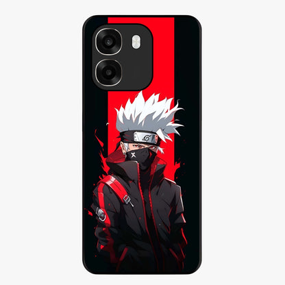 Kakashi Scarlet Shadow Glass Case showing flat back view with powerful anime ninja artwork and glossy glass finish.