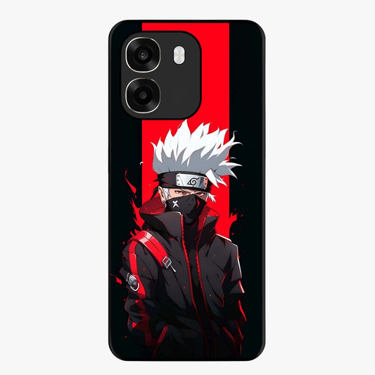 Kakashi Scarlet Shadow Glass Case showing flat back view with powerful anime ninja artwork and glossy glass finish.