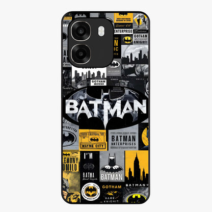 Knight Gotham Rise Glass Case showing flat back view with dark hero inspired artwork and glossy glass finish.