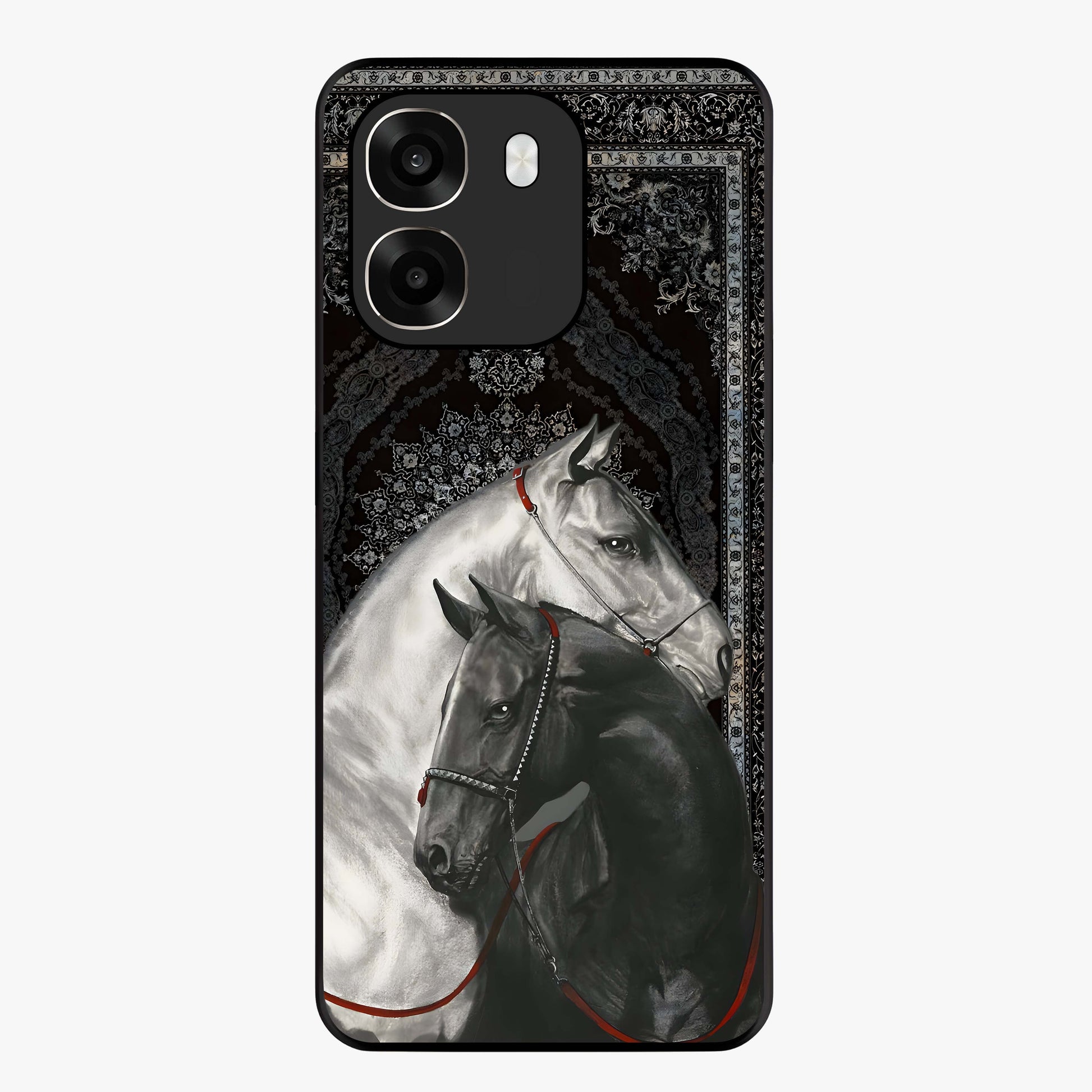 Majestic Ride Legacy Glass Case showing flat back view with powerful automotive inspired artwork and glossy glass finish.