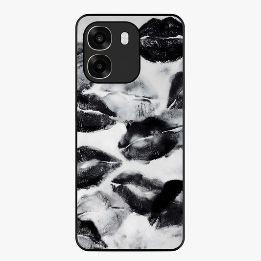 Midnight Kiss Marks Glass Case showing flat back view with lipstick kiss mark artwork and glossy glass finish.