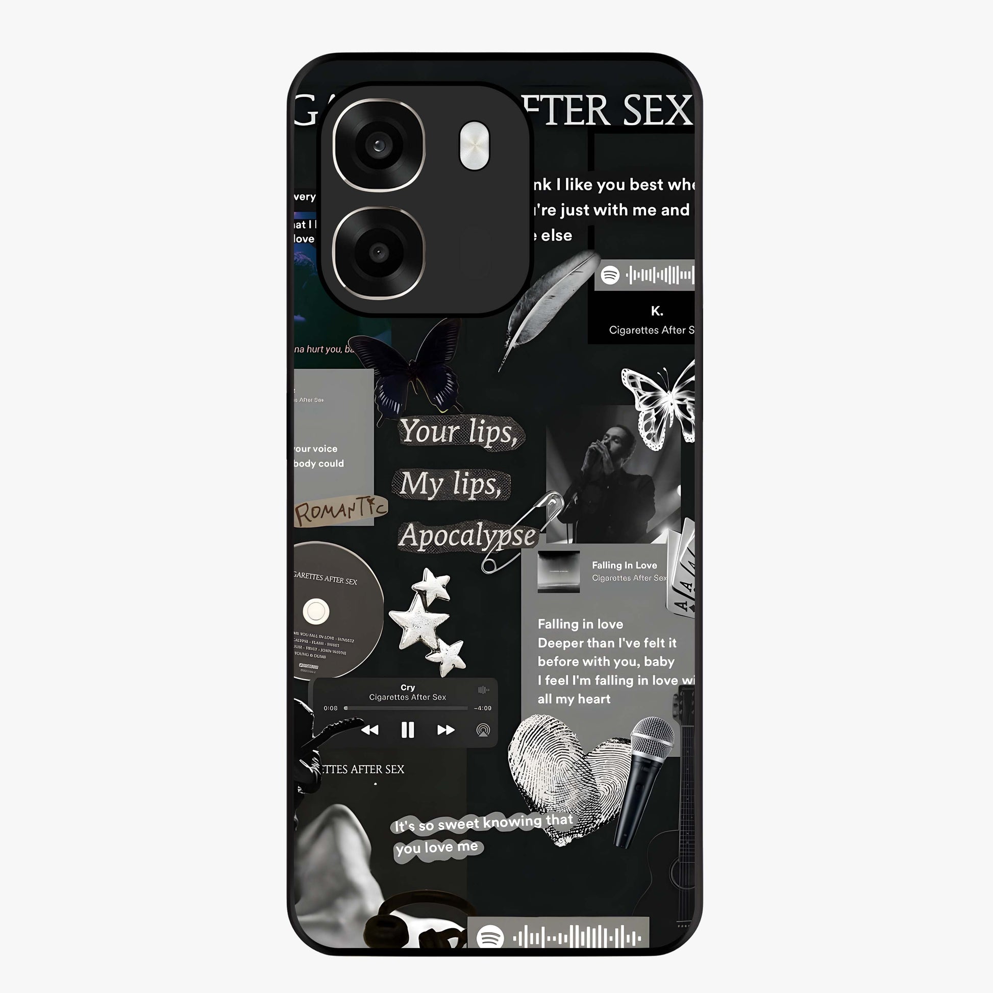 Midnight Love Echo Glass Case showing flat back view with romantic midnight themed artwork and glossy glass finish.