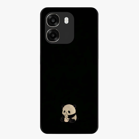Midnight Panda Love Glass Case showing flat back view with cute panda themed artwork and glossy glass finish.