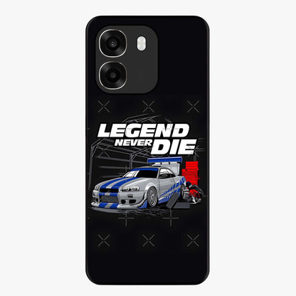 Midnight Racing Legacy Glass Case showing flat back view with sleek racing inspired artwork and glossy glass finish.
