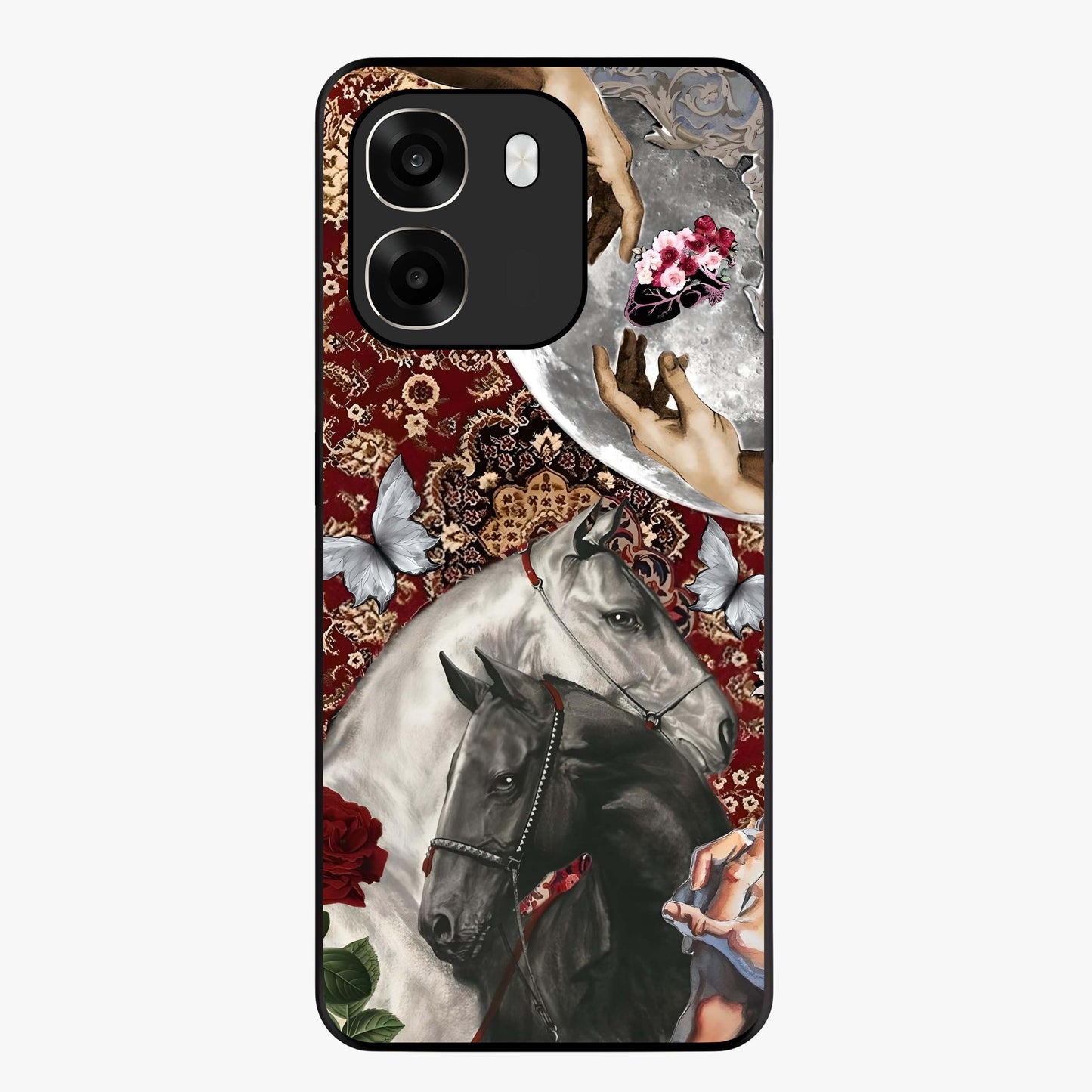 Moonlit Royal Stallion Glass Case showing flat back view with majestic horse under moonlight artwork and glossy glass finish.