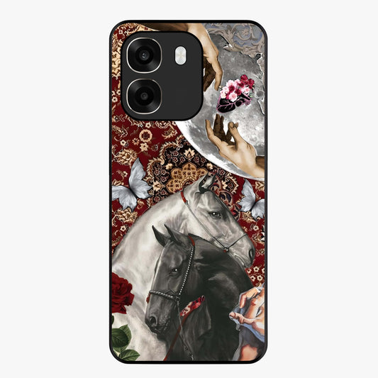 Moonlit Royal Stallion Glass Case showing flat back view with majestic horse under moonlight artwork and glossy glass finish.