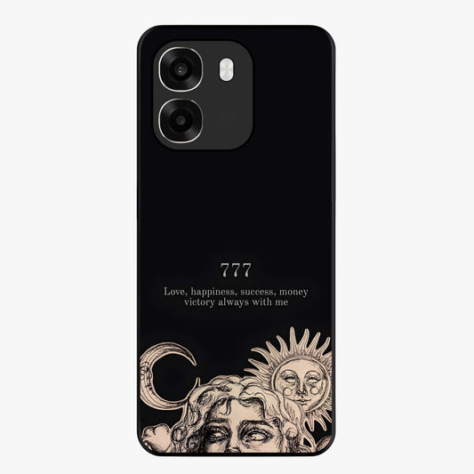 Mystic Victory Aura Glass Case showing flat back view with victory symbol artwork and glossy glass finish.