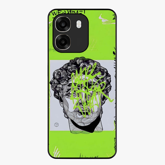 Neo Graffiti Rebellion Glass Case showing flat back view with vibrant graffiti artwork and glossy glass finish.