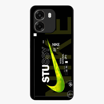 Neon Street Edition Glass Case showing flat back view with neon street style artwork and glossy glass finish.