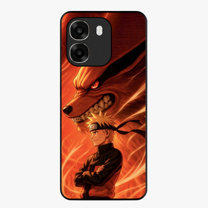 Nine Tails Legacy Glass Case showing flat back view with powerful nine-tailed fox inspired artwork and glossy glass finish.