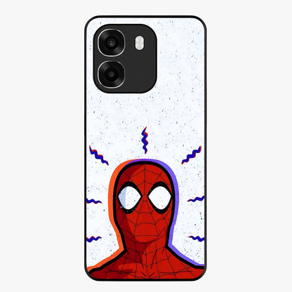 Omg Spiderman Glass Case showing flat back view with bold superhero inspired artwork and glossy glass finish.