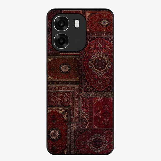 Persian Velvet Tale Glass Case showing flat back view with luxurious Persian velvet pattern artwork and glossy glass finish.
