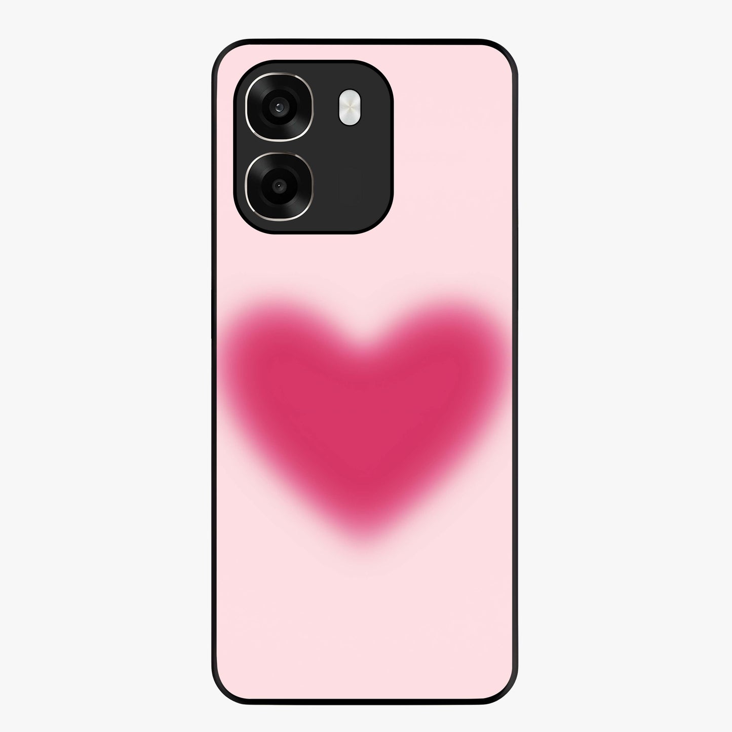 Pink Aura Heart Glass Case showing flat back view with glowing heart artwork and glossy glass finish.