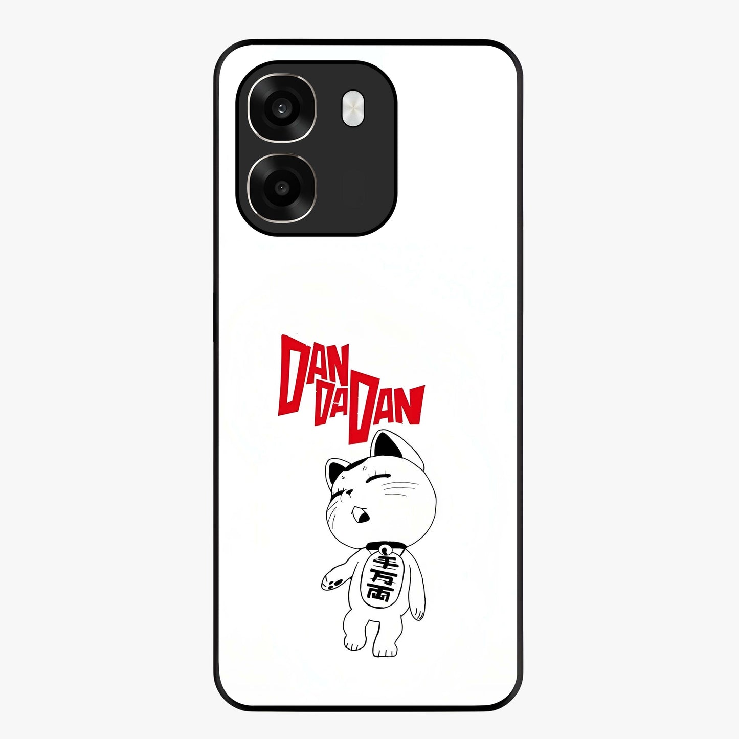 Playful Spirit Charm Glass Case showing flat back view with cheerful charm themed artwork and glossy glass finish.