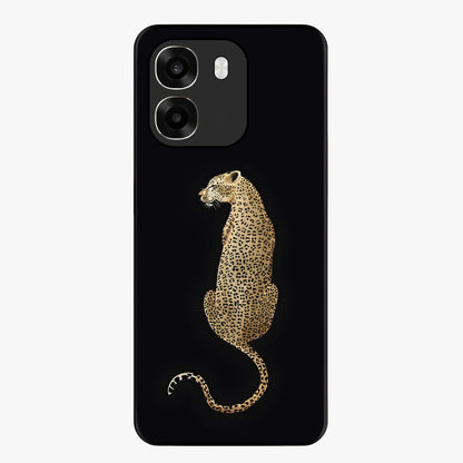 Regal Leopard Glass Case showing flat back view with bold leopard artwork and glossy glass finish.