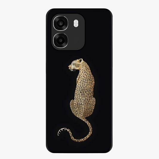 Regal Leopard Glass Case showing flat back view with bold leopard artwork and glossy glass finish.