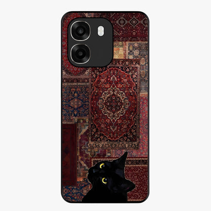 Regal Magic Cat Apple Glass Case showing flat back view with magical cat artwork holding apple and glossy glass finish.