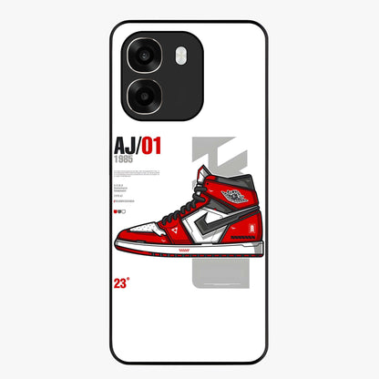 Retro Sneaker Blueprint Glass Case showing flat back view with sneaker blueprint style artwork and glossy glass finish.