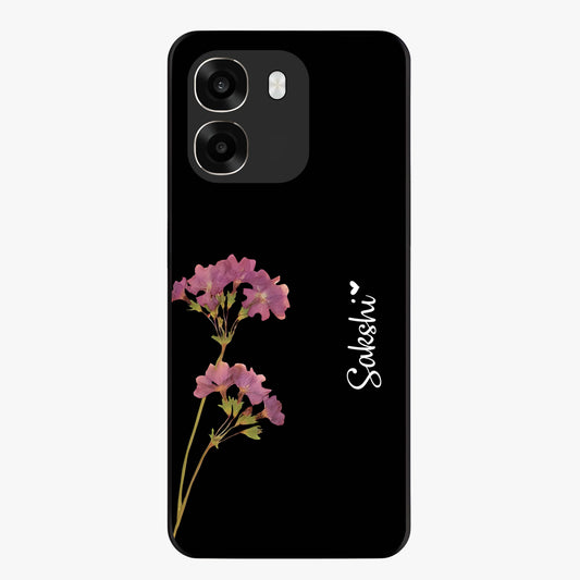Riching Lavender Flower Custom Name Glass Case showing flat back view with lavender floral artwork and personalized name design.