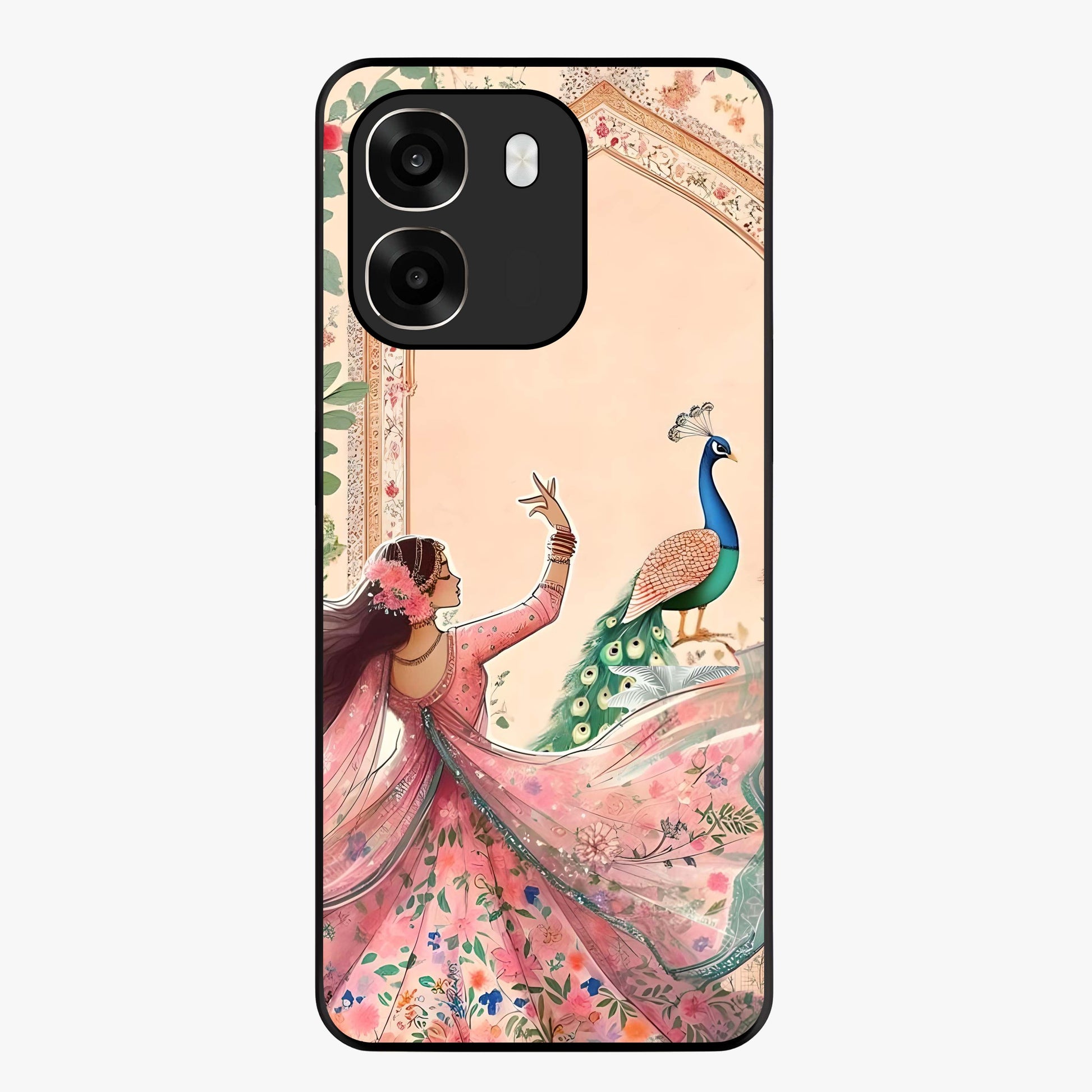 Royal Grace Muse Glass Case showing flat back view with elegant artistic artwork and glossy glass finish.