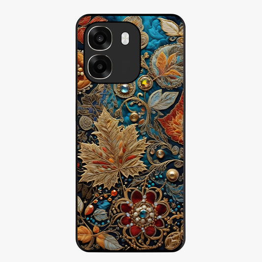Royal Jewel Garden Glass Case showing flat back view with decorative floral garden artwork and glossy glass finish.