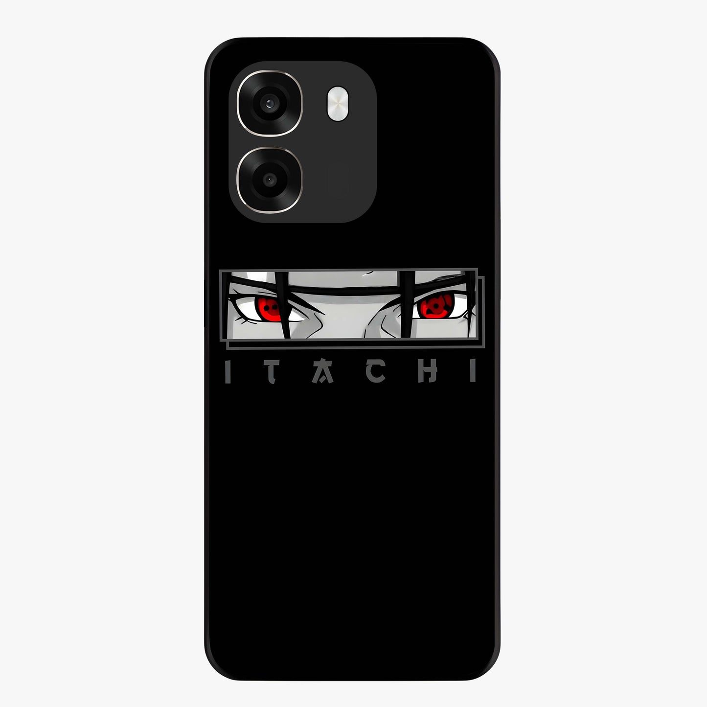 Scarlet Gaze Dominance Glass Case showing flat back view with striking red themed artwork and glossy glass finish.