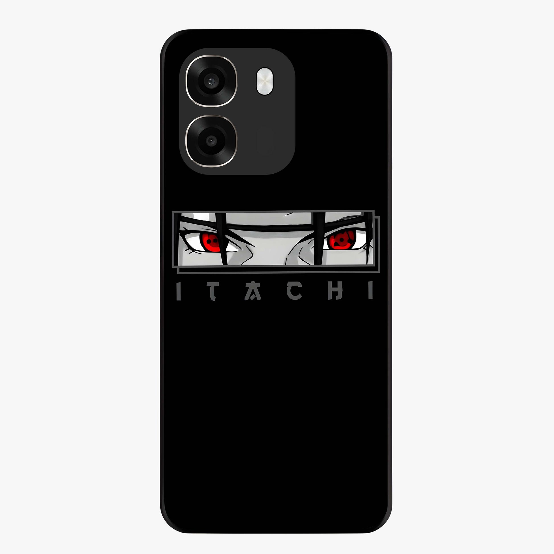 Scarlet Gaze Dominance Glass Case showing flat back view with striking red themed artwork and glossy glass finish.