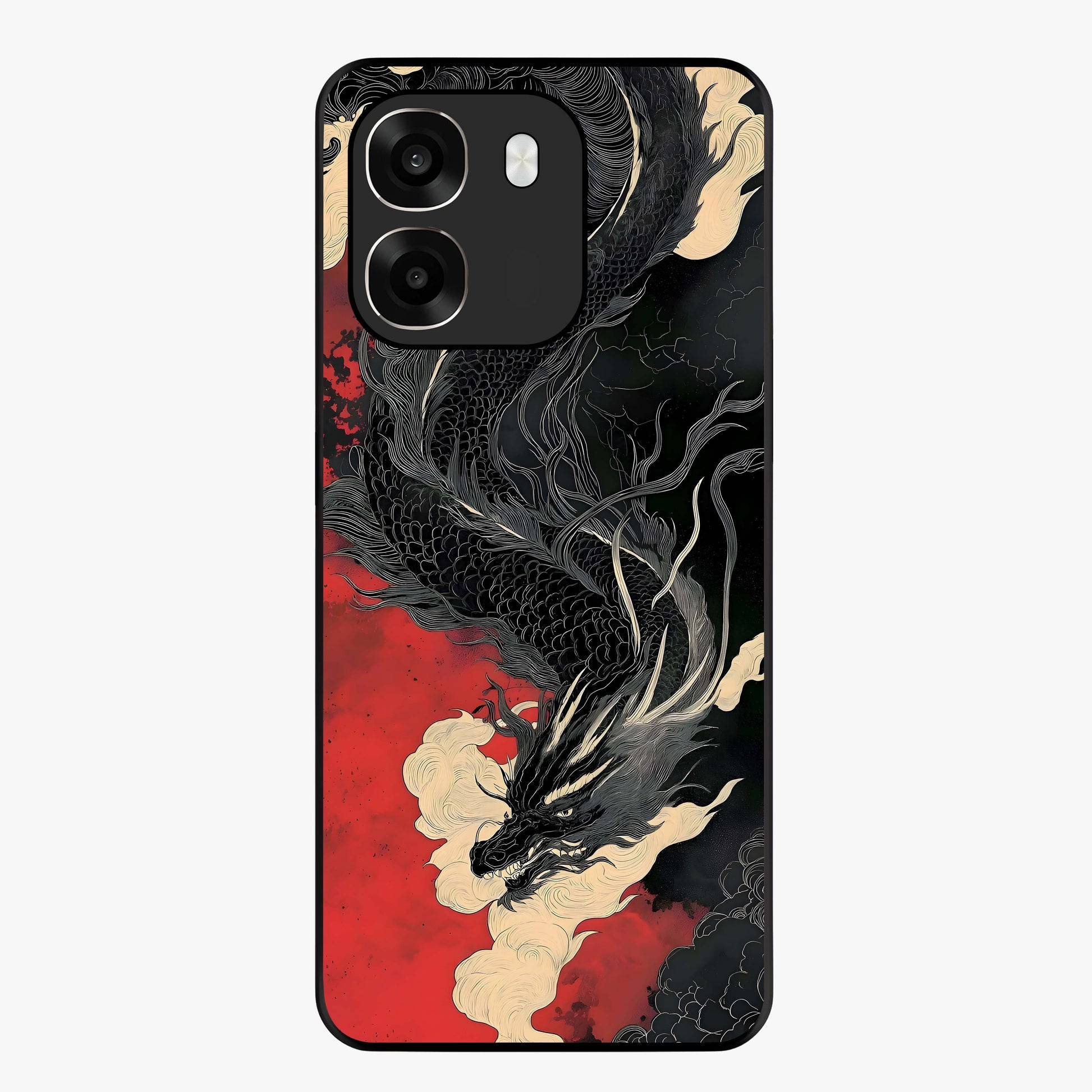 Shadow Dragon Fury Glass Case showing flat back view with fierce dragon artwork and glossy glass finish.