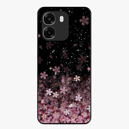 Small Starry Flowers Glass Case showing flat back view with delicate starry floral artwork and glossy glass finish.