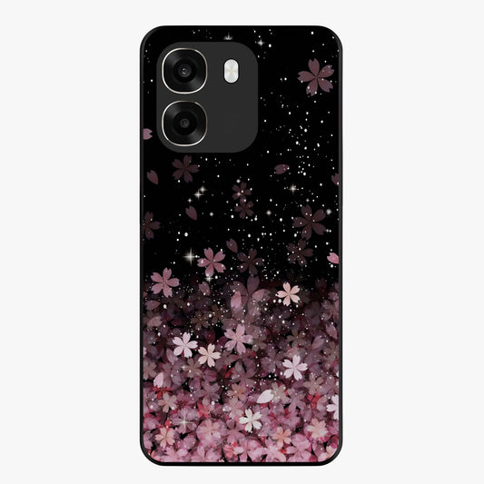 Small Starry Flowers Glass Case showing flat back view with delicate starry floral artwork and glossy glass finish.