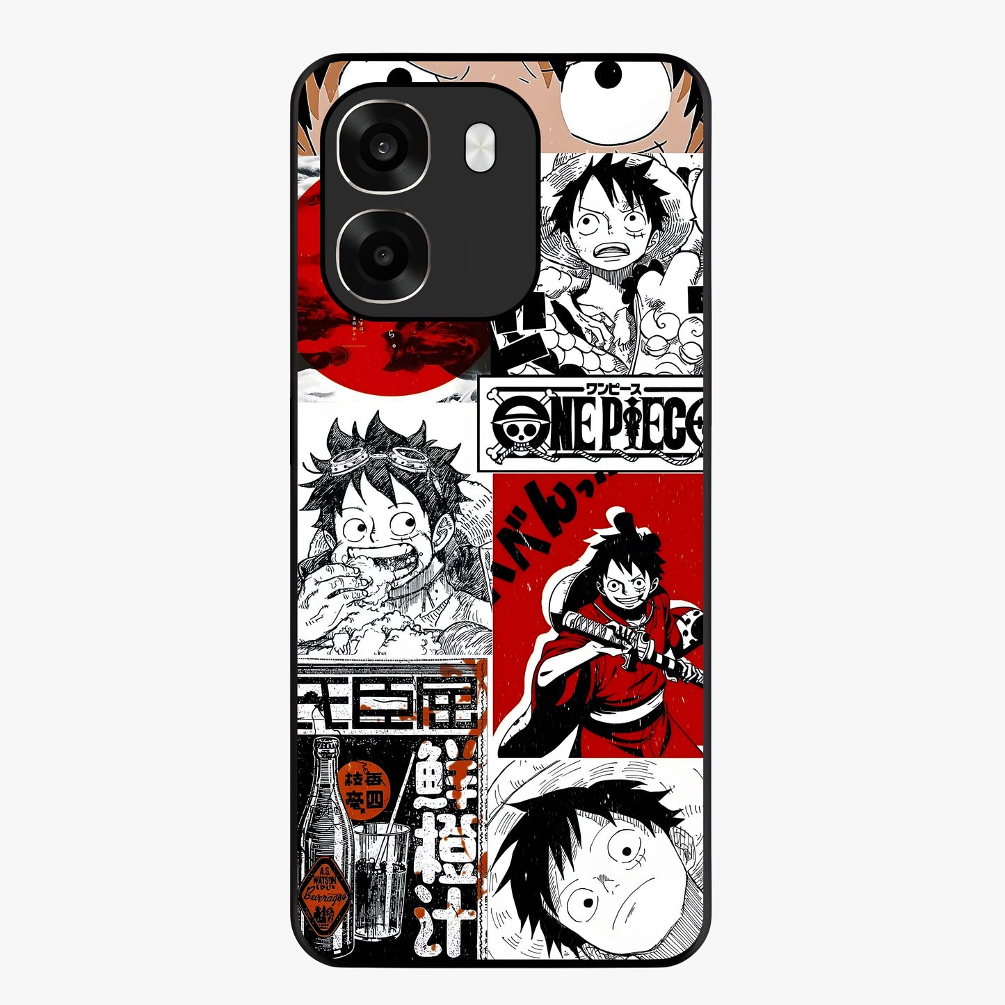 Strawhat Chaos Panels Glass Case showing flat back view with anime inspired chaos panel artwork and glossy glass finish.