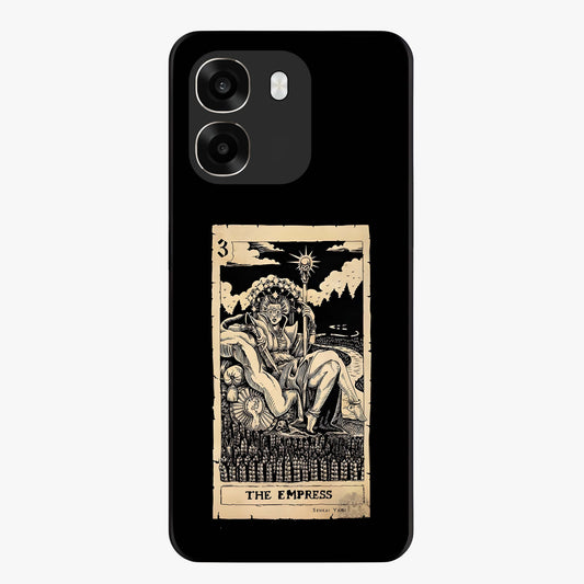 The Empress Glass Case showing flat back view with regal feminine artwork and glossy glass finish.