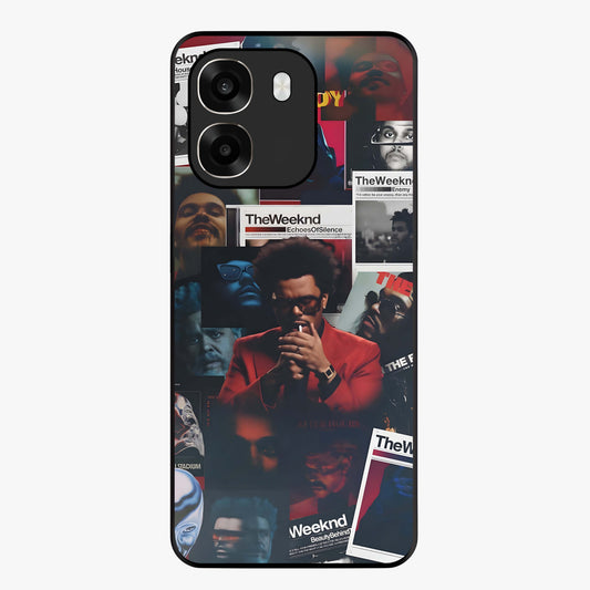 The Weeknd Glass Case showing flat back view with music inspired artistic portrait artwork and glossy glass finish.
