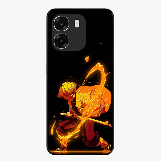 Thunder Flame Execution Glass Case showing flat back view with powerful flame and lightning artwork and glossy glass finish.