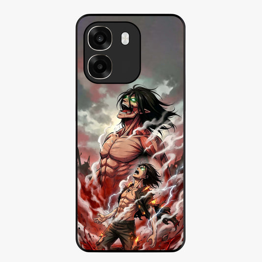 Titan Awakening Fury Glass Case showing flat back view with powerful titan inspired artwork and glossy glass finish.
