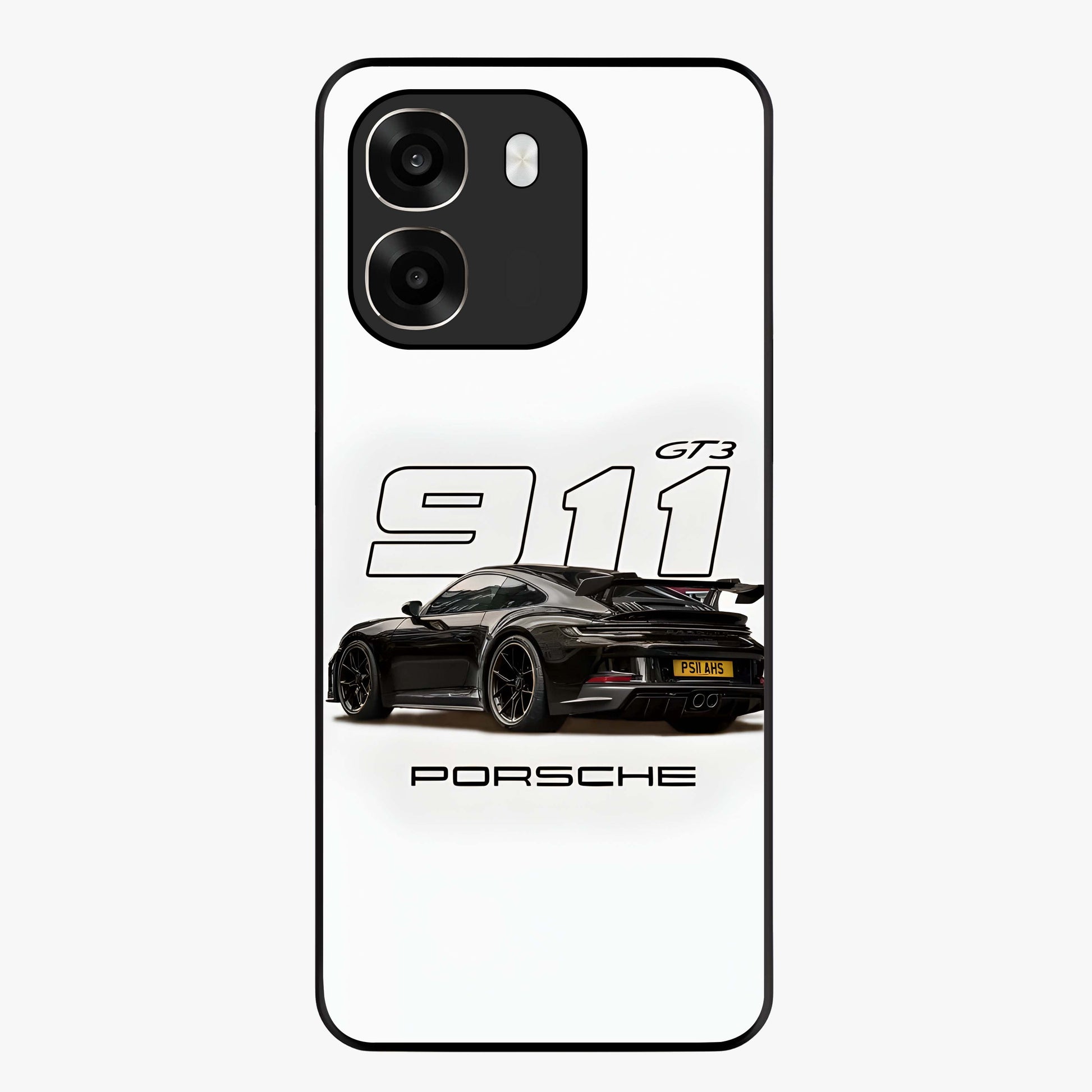 Turbo Legacy Icon Glass Case showing flat back view with iconic sports car inspired artwork and glossy glass finish.