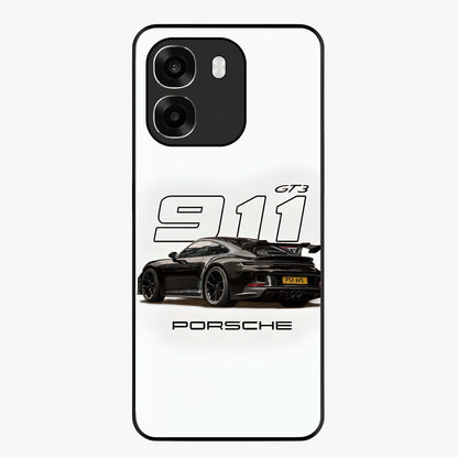 Turbo Legacy Icon Glass Case showing flat back view with iconic sports car inspired artwork and glossy glass finish.