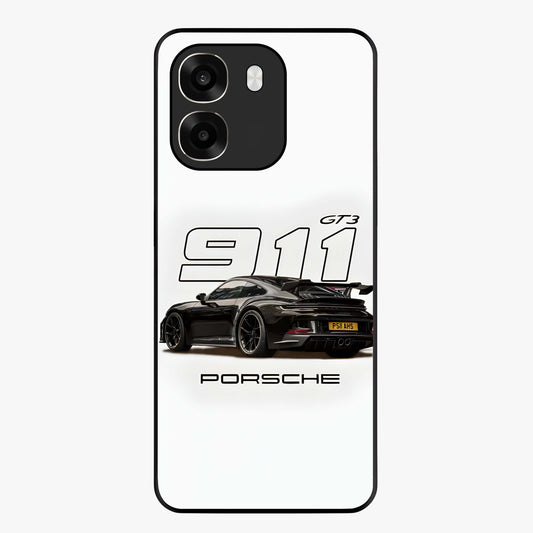 Turbo Legacy Icon Glass Case showing flat back view with iconic sports car inspired artwork and glossy glass finish.